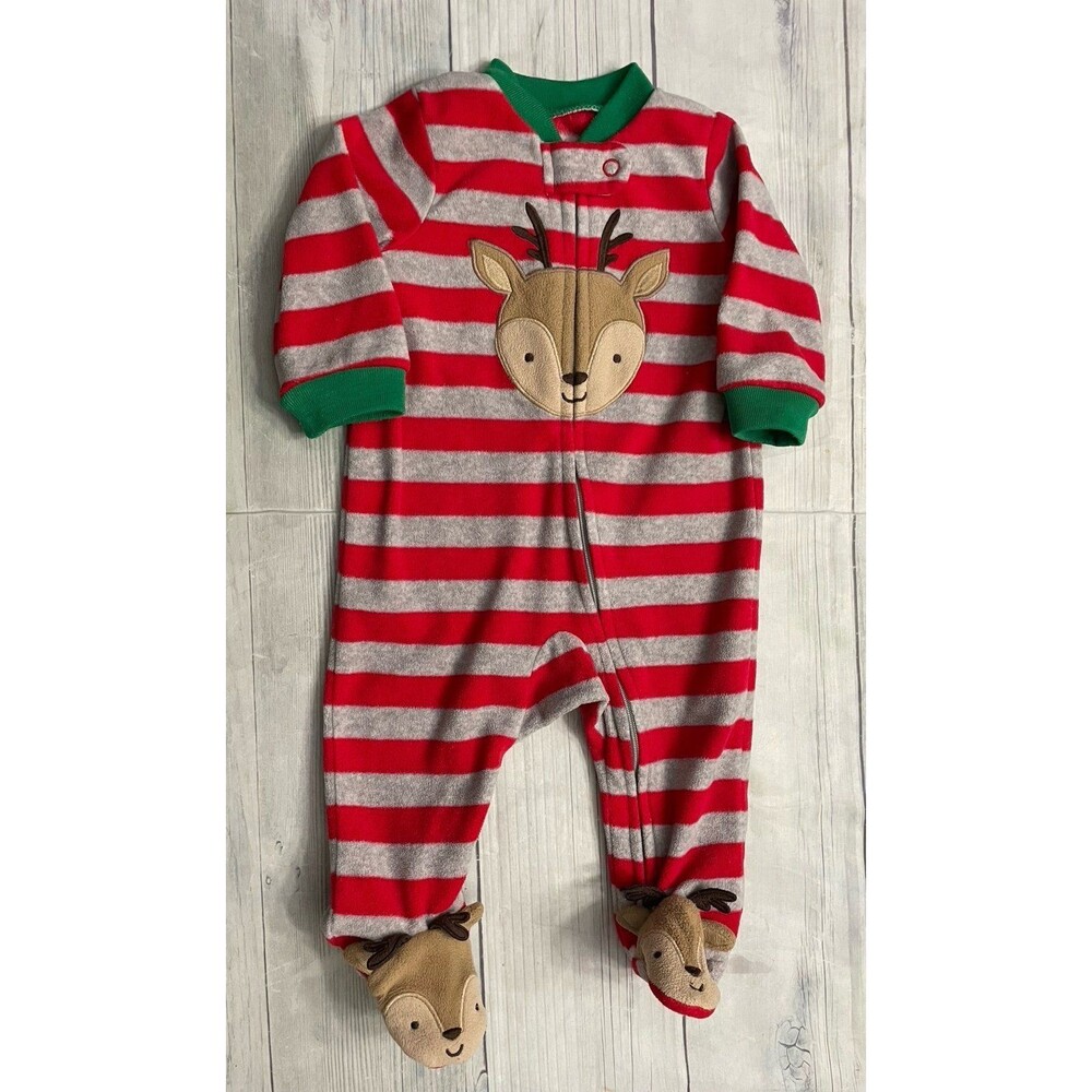Carter’s Baby Boy Christmas Reindeer Fleece Footed Pajamas Sleeper Size 3 months